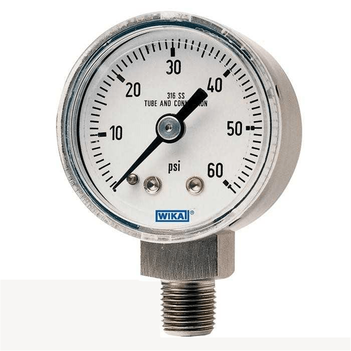 WIKA 131.11 Pressure Gauge, SS, SS Case, 1-1/2", lower mount, 1/4", Dry, 0-160 PSI